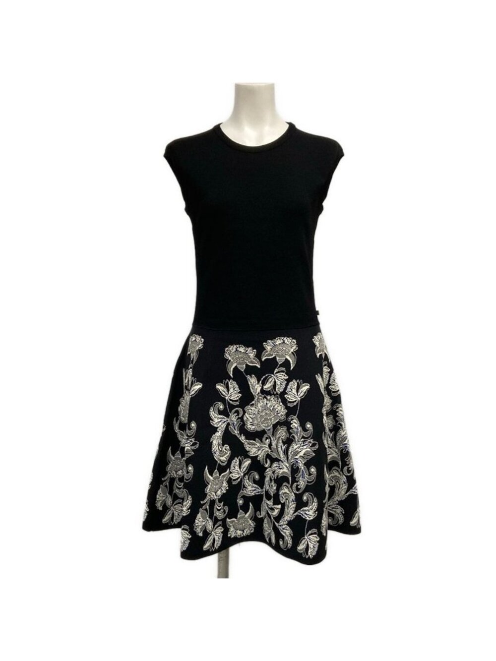 Louis Vuitton Dress Dlq Black White Navy Crew Neck Sleeveless Knee-length M